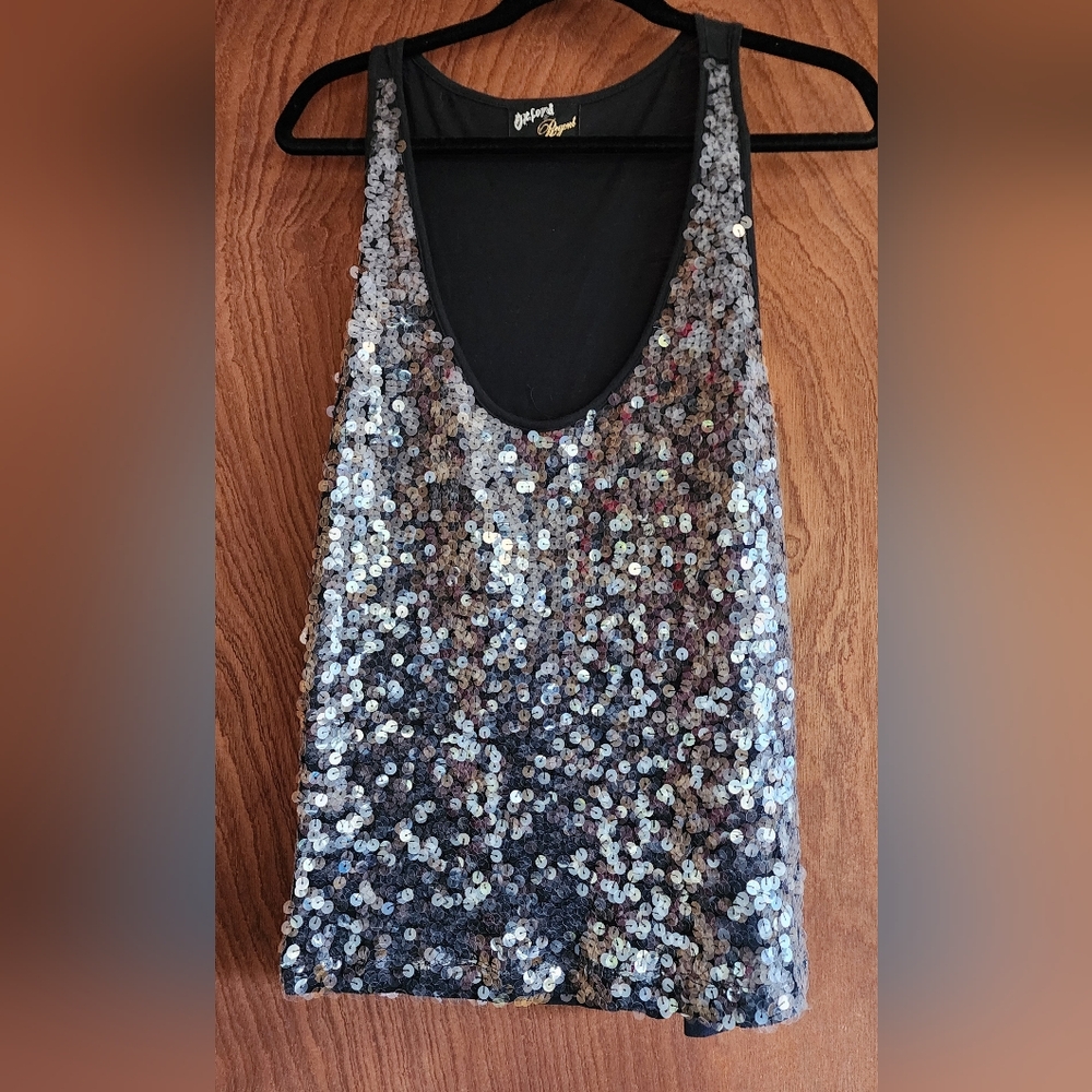 Oxford & Regent black and clear sequin tank top L Cotton